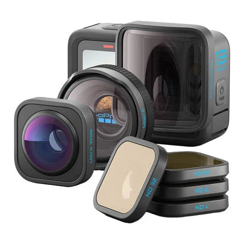 GoPro HERO13 Black HB-Series Lens Collection showing Ultra Wide, Macro, and Anamorphic mods