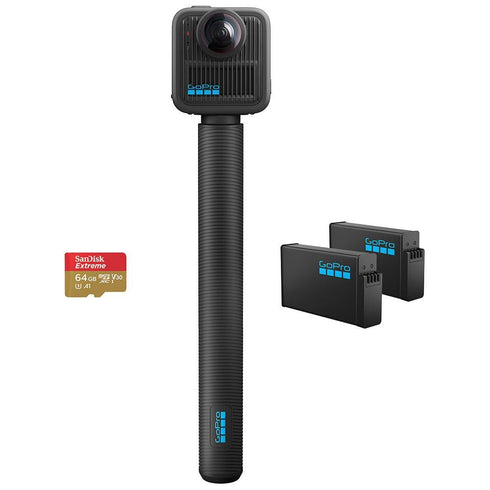 GoPro MAX 2 360 Action Camera Bundle with tripod grip, SD card, and protective case