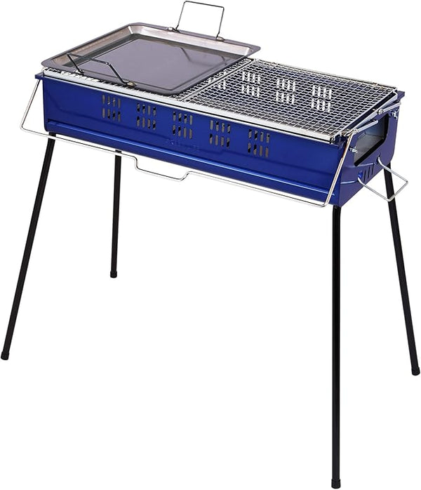 Green Life BBQ Made in Japan Easy to Add Charcoal Barbecue Stove with Iron Plate for 5 to