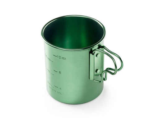 GSI Outdoors Bugaboo 14 fl oz Cup, 414 ml Anodized Aluminium Camping Cup with Folding Handles and Measuring Marks