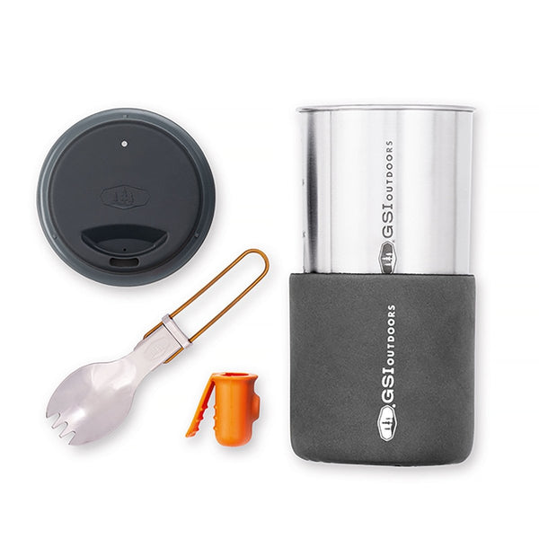 GSI Outdoors Glacier Minimalist Solo Cook Set, 0.6 L Stainless Steel Pot with Insulating Sleeve and Folding Spork