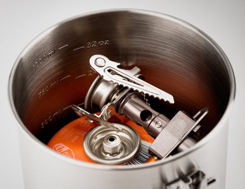 GSI Outdoors Glacier Stainless 1.1 L Boiler, Backpacking Pot that Nests a Gas Canister and Stove, Stainless Steel