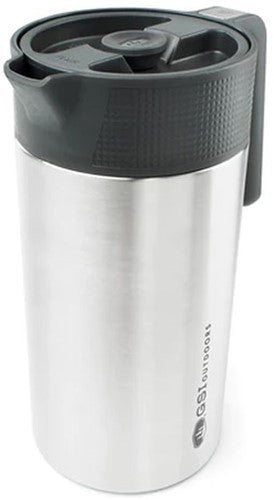 GSI Outdoors Glacier Stainless JavaPress, a durable, insulated stainless steel French press for making coffee outdoors.