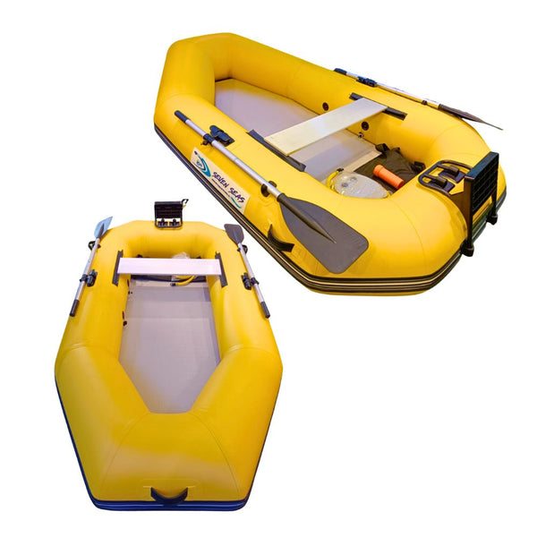 Heavy-duty inflatable rafting boat, a durable, multi-chamber vessel designed for rigorous river and whitewater rafting.