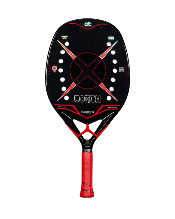 Heroe's Coach 2025 Beach Tennis Racket, Danny Cirella Model with Red Kevlar Face and 100% Carbon Frame