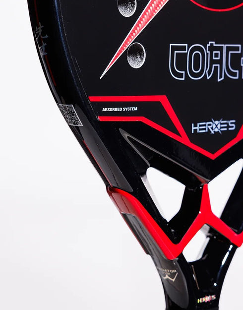 Heroe's Coach 2025 Beach Tennis Racket, Danny Cirella Model with Red Kevlar Face and 100% Carbon Frame