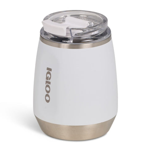 Igloo 10 oz Stainless Steel Wine Tumbler White, Vacuum Insulated Stemless Wine Glass with Flip N Sip Lid