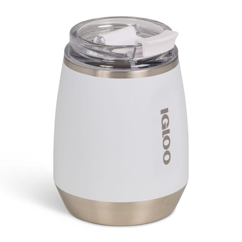 Igloo 10 oz Stainless Steel Wine Tumbler White, Vacuum Insulated Stemless Wine Glass with Flip N Sip Lid