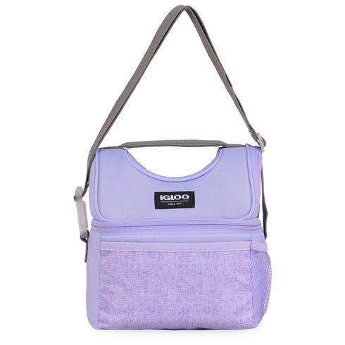 Igloo Kids Everyday Lunch Gripper 9 Can Cooler Bag Lilac, Dual Compartment Insulated Lunch Bag with Strap