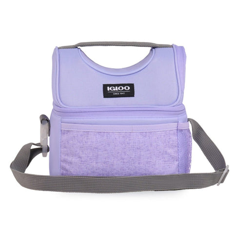 Igloo Kids Everyday Lunch Gripper 9 Can Cooler Bag Lilac, Dual Compartment Insulated Lunch Bag with Strap