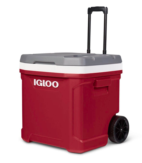 Igloo Latitude 60 Qt Roller Cooler Industrial Red, Wheeled Cooler Box with Telescoping Handle and Cup Holders