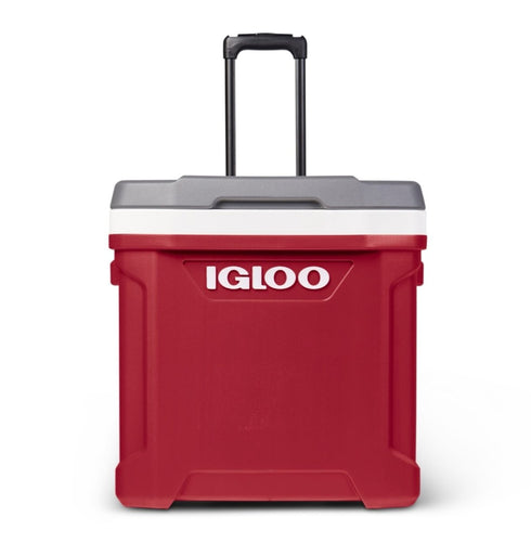 Igloo Latitude 60 Qt Roller Cooler Industrial Red, Wheeled Cooler Box with Telescoping Handle and Cup Holders
