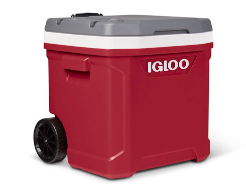 Igloo Latitude 60 Qt Roller Cooler Industrial Red, Wheeled Cooler Box with Telescoping Handle and Cup Holders