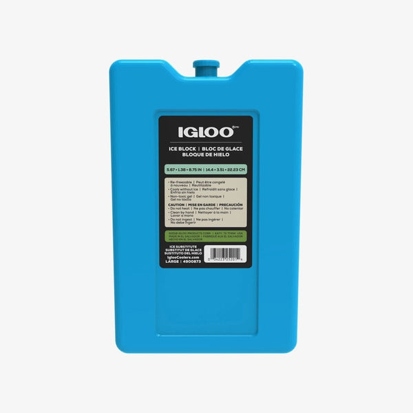 Igloo Maxcold Ice Large Freeze Block, a large, reusable ice substitute for extended cooling performance in coolers.