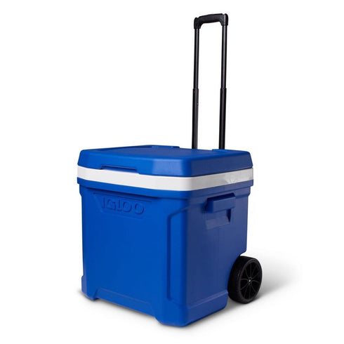 Igloo Profile II 60 Qt Roller Cooler Majestic Blue, Wheeled Cooler Box with Telescoping Handle and Cup Holders