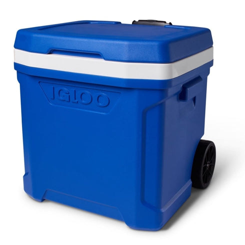 Igloo Profile II 60 Qt Roller Cooler Majestic Blue, Wheeled Cooler Box with Telescoping Handle and Cup Holders