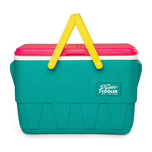 Igloo - Retro Jade 25 Qt Lunch Picnic Basket Cooler Dark Jade Bold Magenta Livewire Yellow Disc