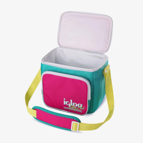 Igloo Retro Square Lunch Bag, Insulated 9 Can Cooler Bag with Shoulder Strap and Front Zip Pocket