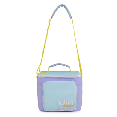 Igloo Retro Square Lunch Bag Lilac, Insulated 9 Can Cooler Bag with Shoulder Strap and Front Zip Pocket