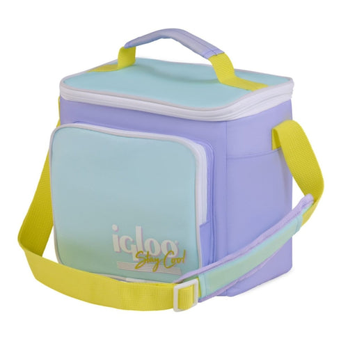 Igloo Retro Square Lunch Bag Lilac, Insulated 9 Can Cooler Bag with Shoulder Strap and Front Zip Pocket
