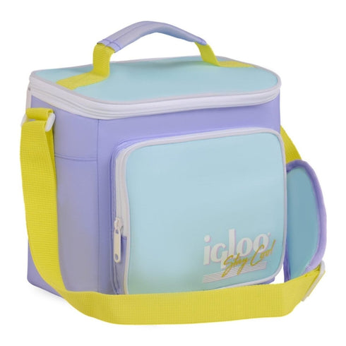 Igloo Retro Square Lunch Bag Lilac, Insulated 9 Can Cooler Bag with Shoulder Strap and Front Zip Pocket