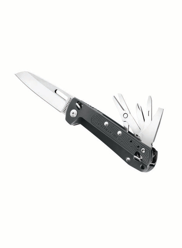 Leatherman Free K4 Multipurpose Knife (10-in-1), an advanced tool with a large knife blade and integrated multi-tools.
