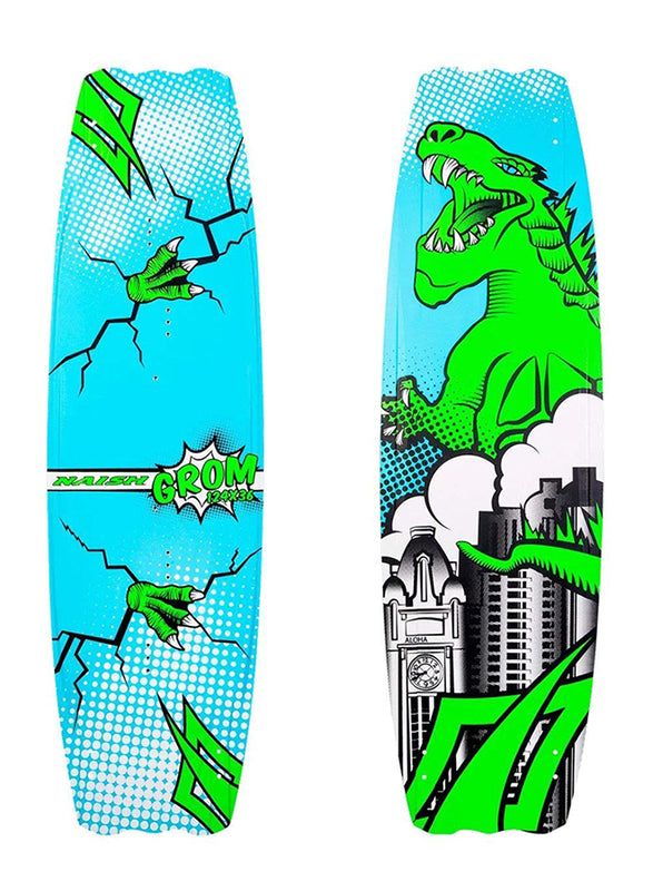 Naish Grom 124 board, a small-sized twintip kiteboard designed specifically for junior riders and youth progression.