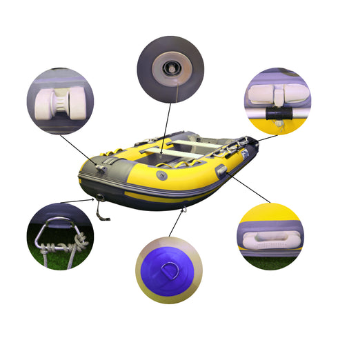Inflatable Boat with Aluminum Floor, 0.9mm–1.2mm Reinforced PVC Construction, Stable Motor-Ready Dinghy for Fishing, Touring, and Water Sports