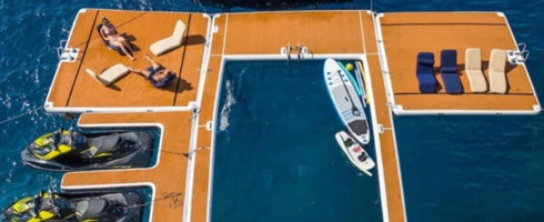 Inflatable Jet Ski Parking Station 4.9 x 4.3 m, Floating Double Jet Ski Dock with EVA Deck and Electric Pump