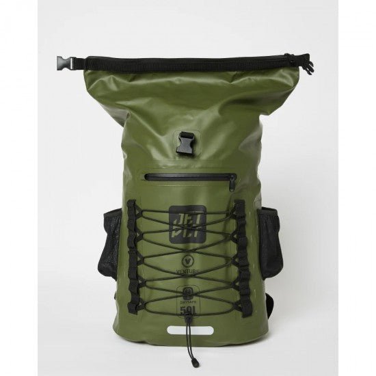 Jetpilot Venture 50L Waterproof Bag Black Sage, Roll Top Tarpaulin Dry Backpack with Welded Seams