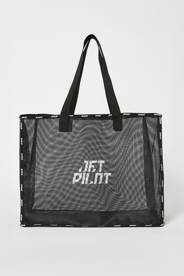 Jetpilot Venture Mesh Tote Black, 38L Polyester Mesh Beach and Boat Bag with Webbing Handles