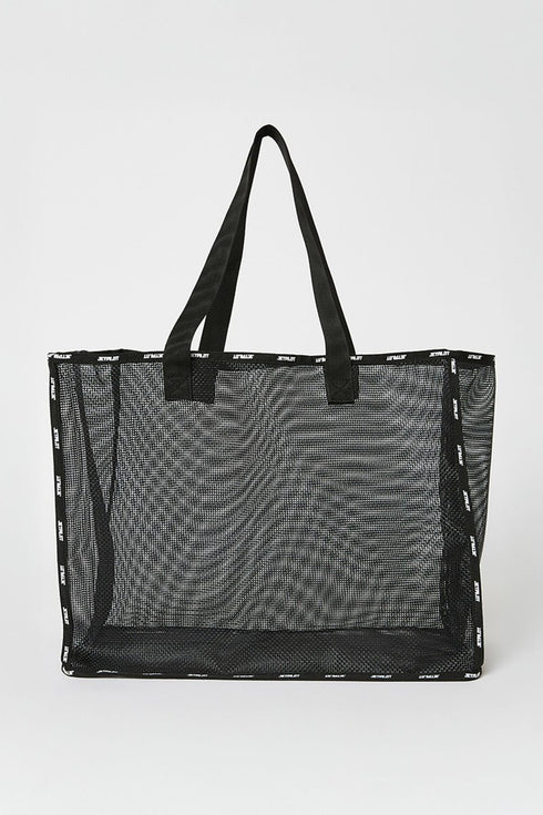 Jetpilot Venture Mesh Tote Black, 38L Polyester Mesh Beach and Boat Bag with Webbing Handles