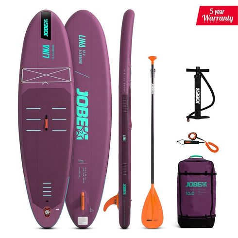 Jobe Aero Lina SUP Lite Board 10.0 Package Purple, Beginner Inflatable Paddle Board with Pump and Paddle