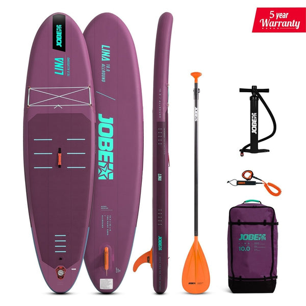 Jobe Aero Lina SUP Lite Board 10.0 Package Purple, Beginner Inflatable Paddle Board with Pump and Paddle