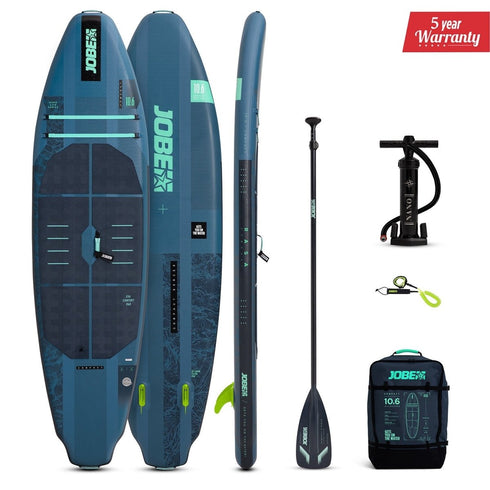 Jobe Aero Rasa Compact SUP Board 10.6 Package, Folding Inflatable Paddle Board with 5-Piece Paddle