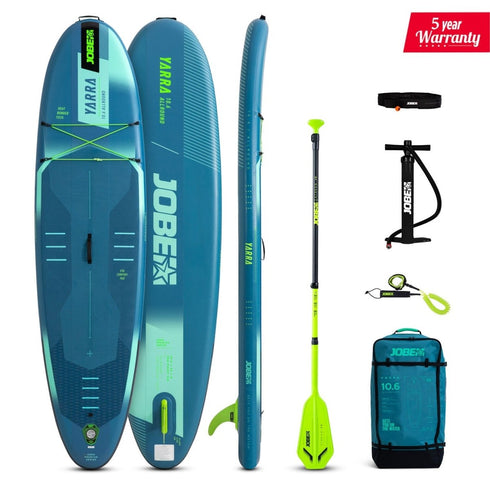 Jobe Aero Yarra SUP Board 10.6 Package Steel Blue, All-Round Inflatable Paddle Board for Riders to 140 kg