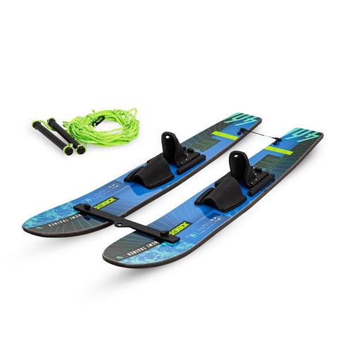 Jobe Hemi Trainers Waterskis 46 inch for Kids, Beginner Trainer Skis with Rope, Handle and Stabilizing Bar