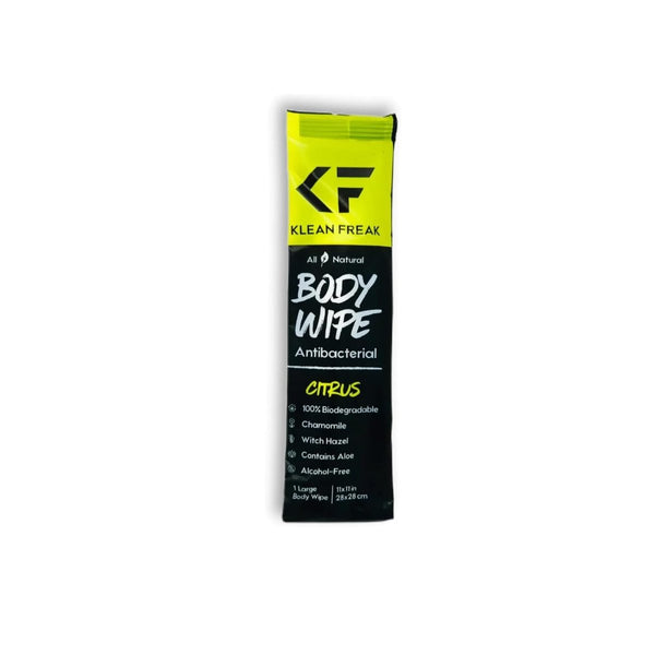 Klean Freak Body Wipe Single Sachet Citrus, No-Rinse Shower Wipe in Pocket Pack for Gym, Travel and Camping
