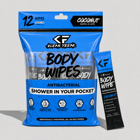 Klean Freak Body Wipes 12 Pack, XL Biodegradable No-Rinse Shower Wipes for Camping, Gym and Travel
