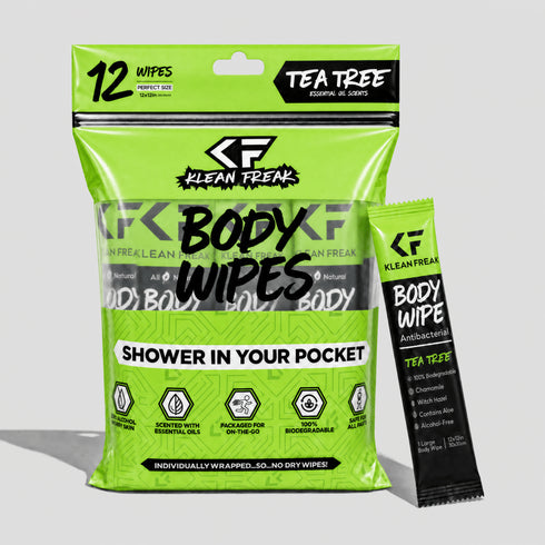 Klean Freak Body Wipes 12 Pack, XL Biodegradable No-Rinse Shower Wipes for Camping, Gym and Travel