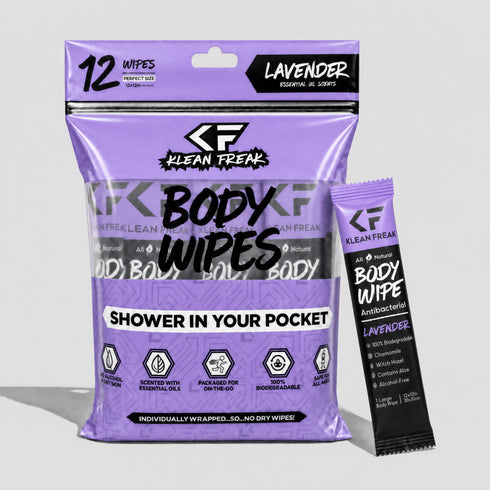 Klean Freak Body Wipes 12 Pack, XL Biodegradable No-Rinse Shower Wipes for Camping, Gym and Travel