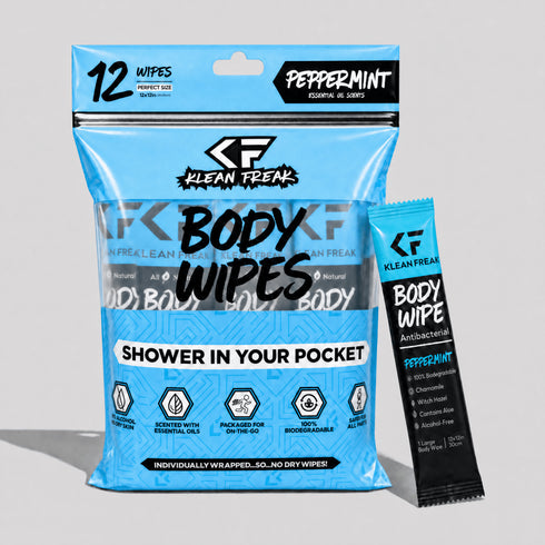 Klean Freak Body Wipes 12 Pack, XL Biodegradable No-Rinse Shower Wipes for Camping, Gym and Travel