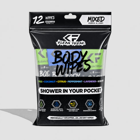 Klean Freak Body Wipes 12 Pack, XL Biodegradable No-Rinse Shower Wipes for Camping, Gym and Travel