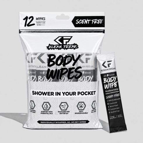 Klean Freak Body Wipes 12 Pack, XL Biodegradable No-Rinse Shower Wipes for Camping, Gym and Travel