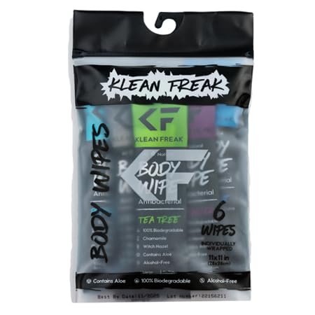 Klean Freak Body Wipes Trial Pack, 6 Oversized No-Rinse Shower Wipes One in Each Scent for Travel and Gym