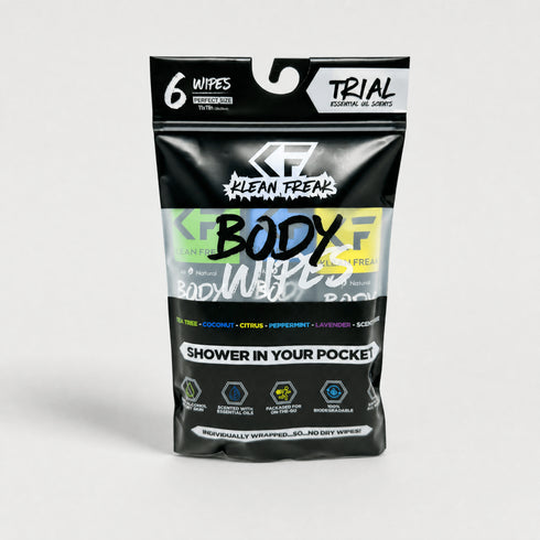 Klean Freak Body Wipes Trial Pack, 6 Oversized No-Rinse Shower Wipes One in Each Scent for Travel and Gym
