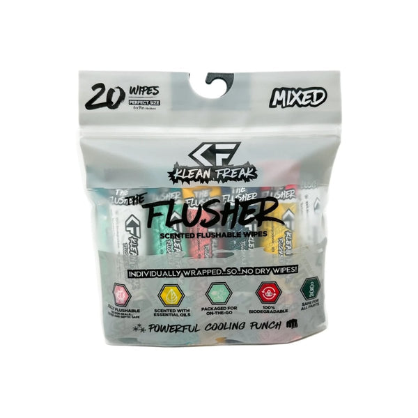 Klean Freak The Flusher 20 Pack, Individually Wrapped Flushable Wipes with Aloe and Vitamin E for Travel