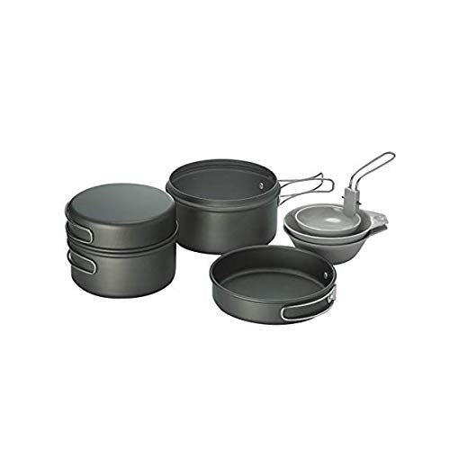 Kovea Solo 2 Cooking Pots (Black), a lightweight, compact, non-stick black cookware set for solo backpacking adventures.
