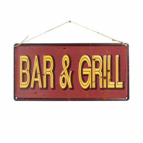 La Hacienda Bar and Grill Wall Sign, Embossed Metal Hanging Sign for Garden Bar, Patio and Outdoor Kitchen