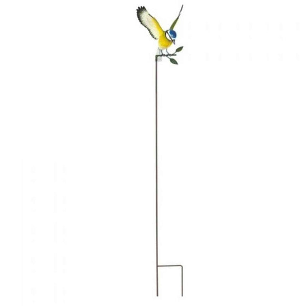 La Hacienda Inquisitive Bird on Stake, Colourful Metal Garden Ornament with Outstretched Wings in Landing Pose